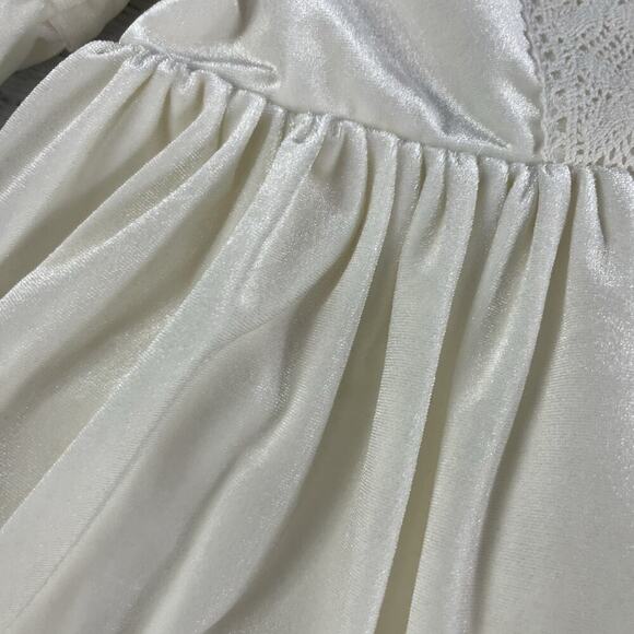 PETITE JR Baby Girl Ivory Velour Dress M 12-24 mths Red Bow Wedding Dedication 4 - Picture 4 of 11